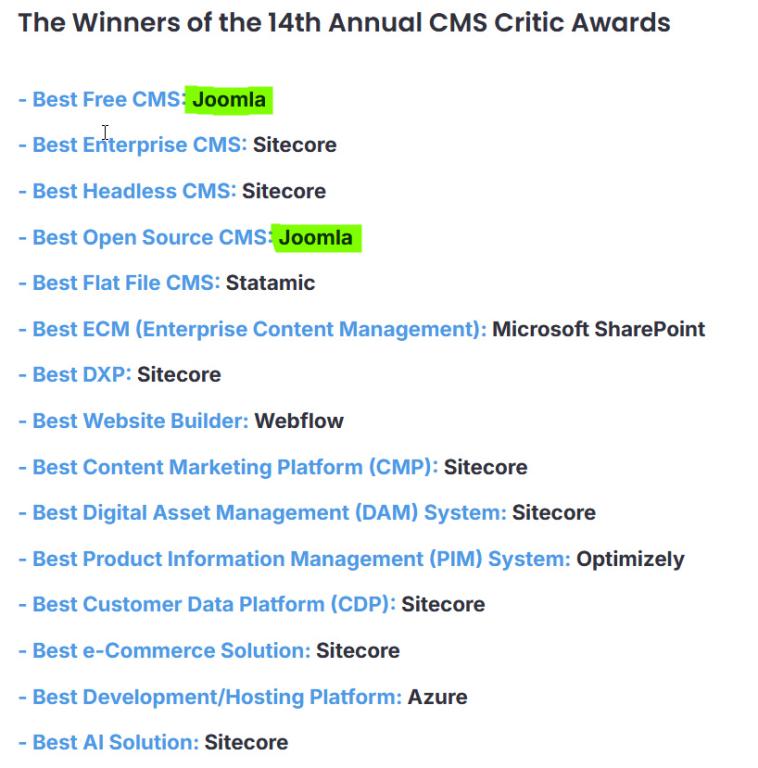CMS Critic Awards 2026 Joomla