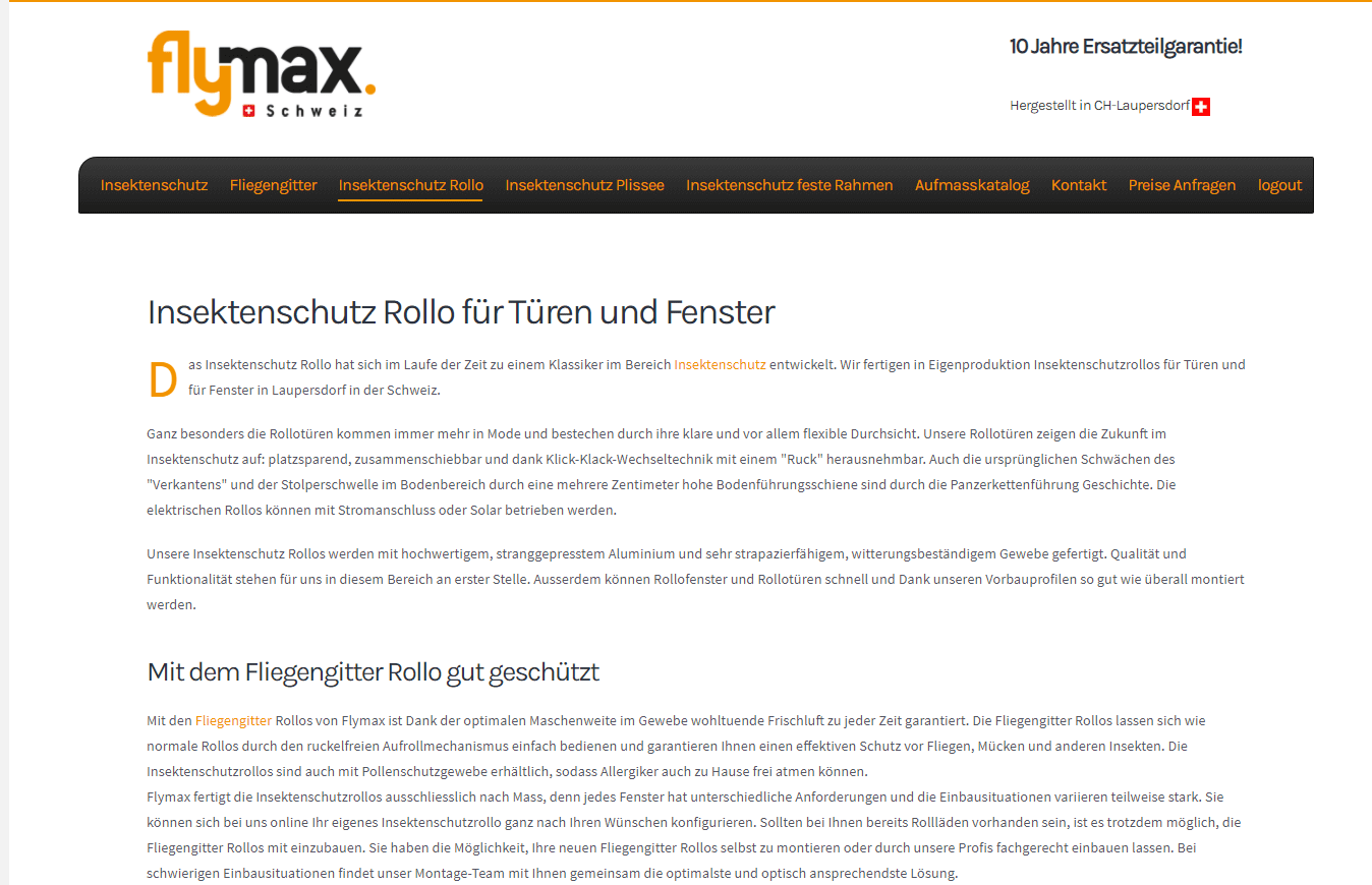 Insektenschutz-flymax.ch Screenshot